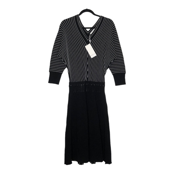 Hugo Boss Black Striped V Neck Sweater Knit Knee Length Dress SZ XL NWT - Picture 6 of 11